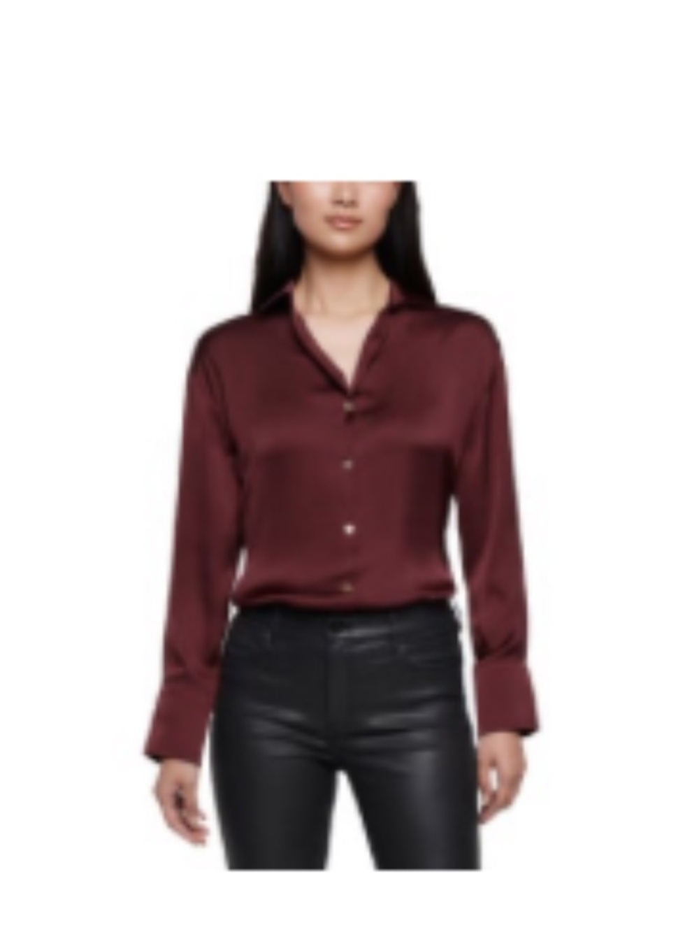 Express Satin Long-Sleeve Button-Down Blouse